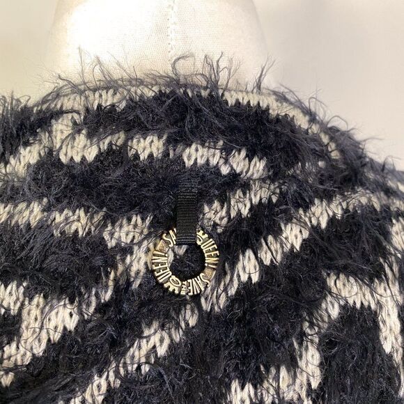 Save The Queen Black and White Longline Wool Blend Fuzzy Cardigan - Picture 5 of 7